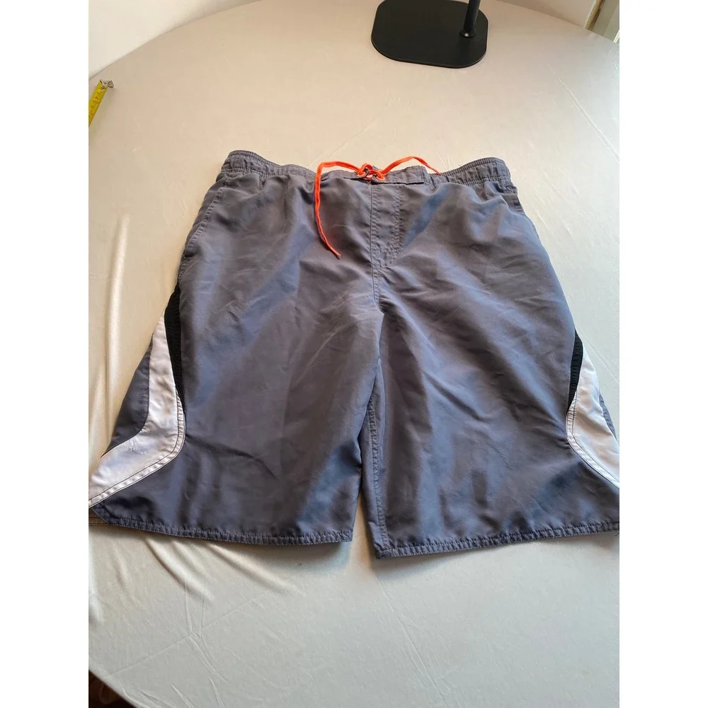 Nike Mens Grey Swim Trunks Board Shorts Orange Logo NESS5314 Size Medium